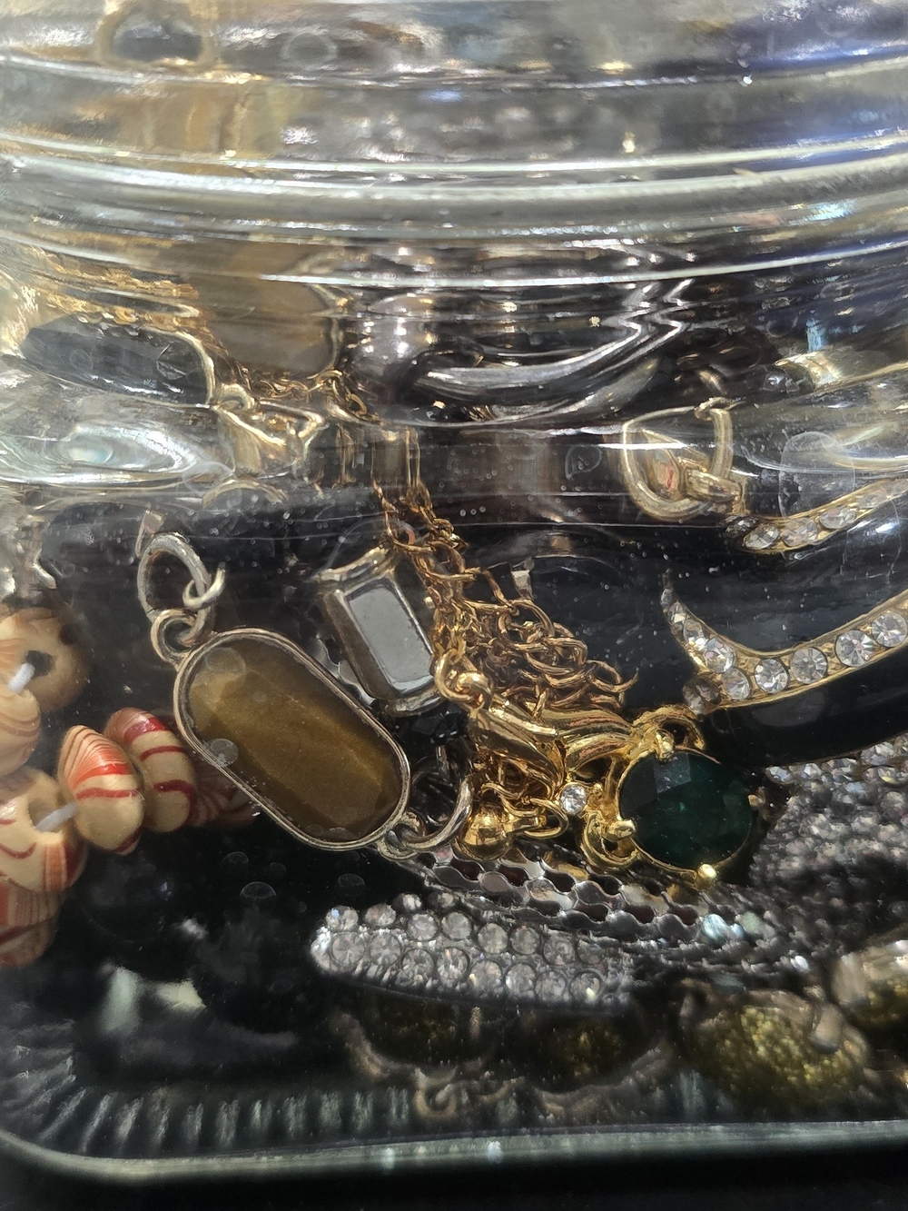 Mixed Fashion Jewelry Lot with Gold Chain and Green Stone Pendant